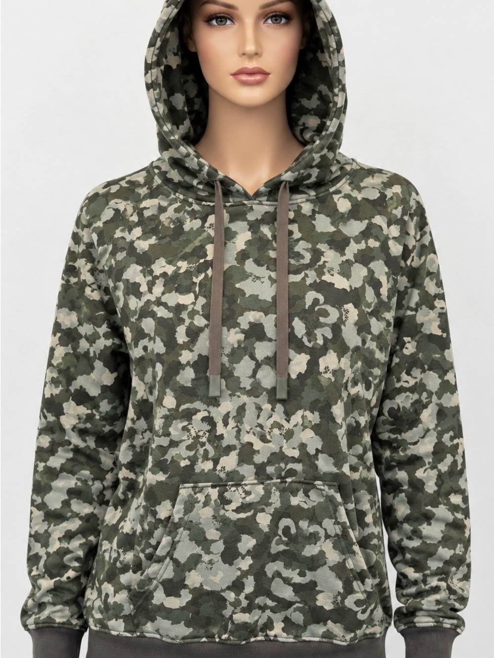 Women’s Athletic Works Camo Hooded Pullover Sweatshirt - Green 3X